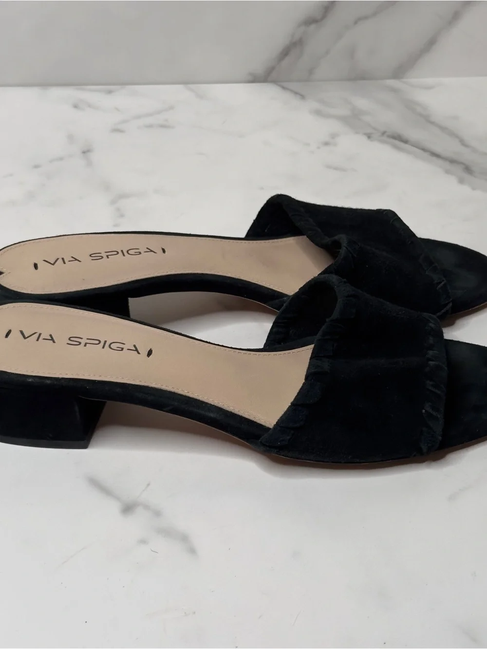 VIA SPIGA Black Suede Slide Sandals - Open Toe Low Heel Size 9